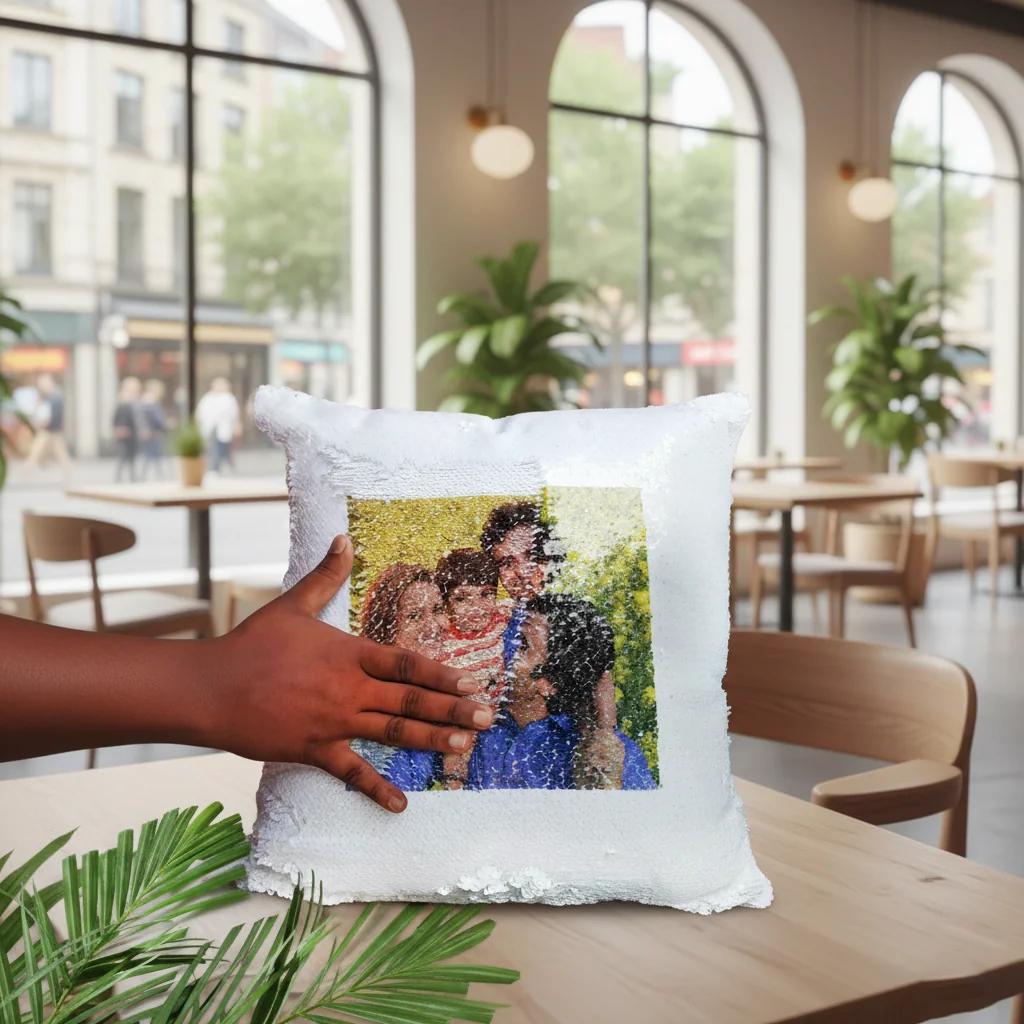 Zpics Golden 15x15 Square Magic Photo Pillow Personalized with 2 Photos for Loved Ones