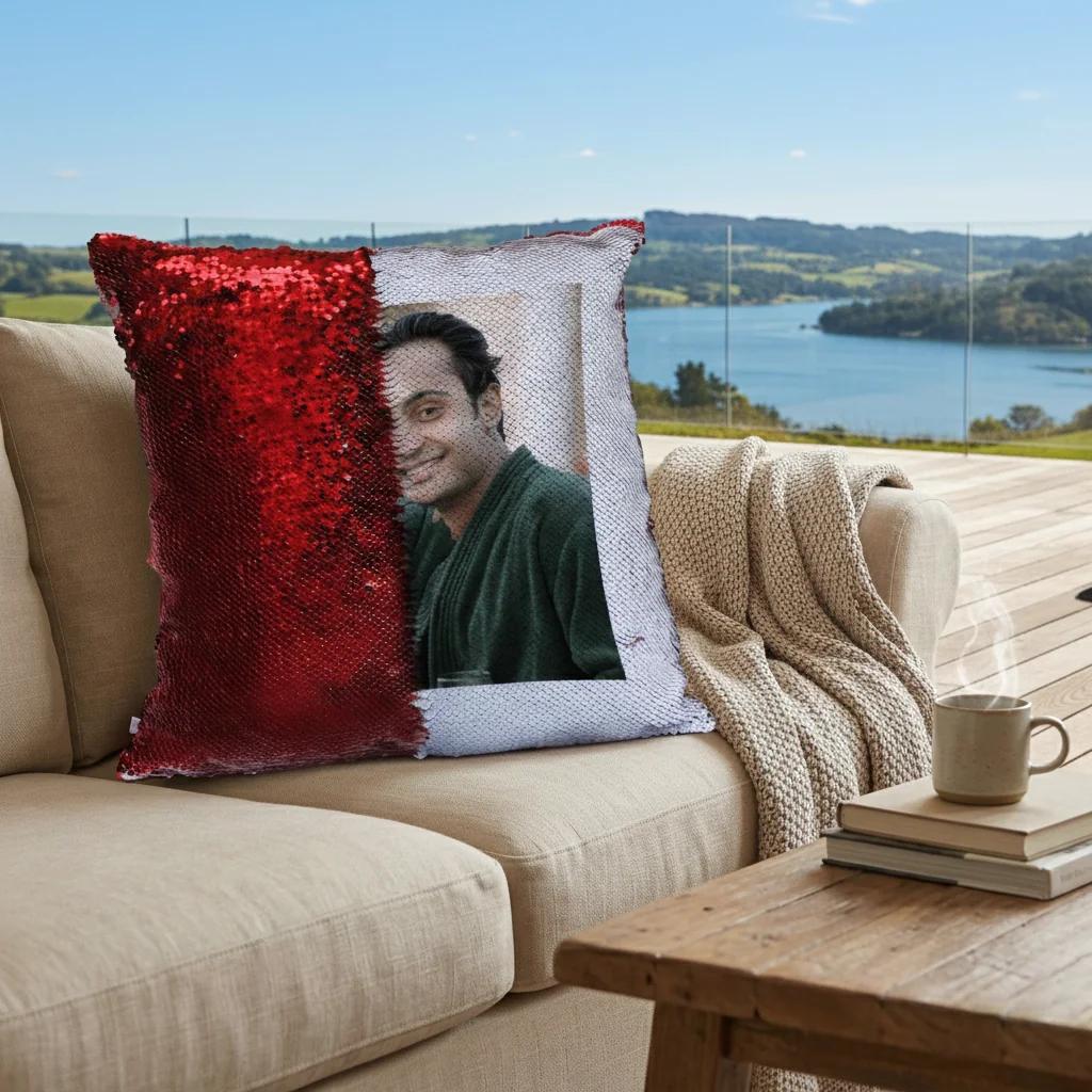 Zpics Personalized Red Square 15x15 Magic Photo Pillow 3 Sides Printing for Loved Ones