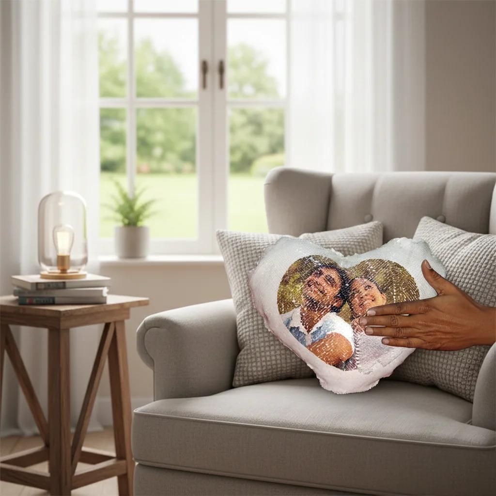 Zpics Customizable 3-Sided Heart Shaped Magic Photo Pillow White Colour Perfect Gift