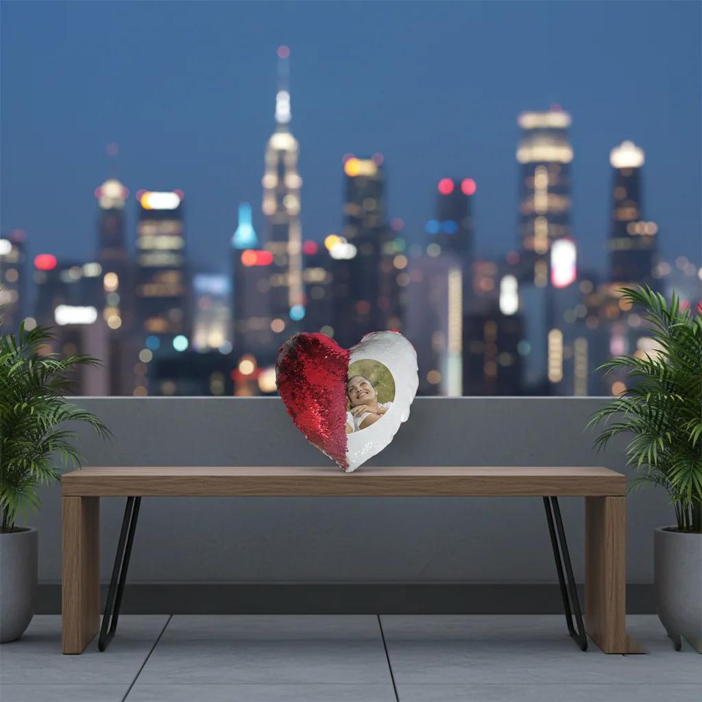 Zpics Red Heart Shaped Magic Photo Pillow 15x15 with 3-Sided Printing Personalized Gift