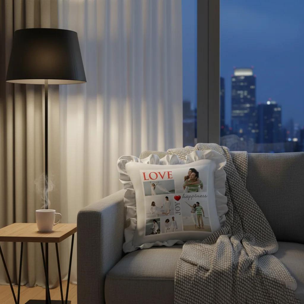 Zpics Personalized Square Pillow for Valentine's Day 12x12 Cream Colour Custom Gift