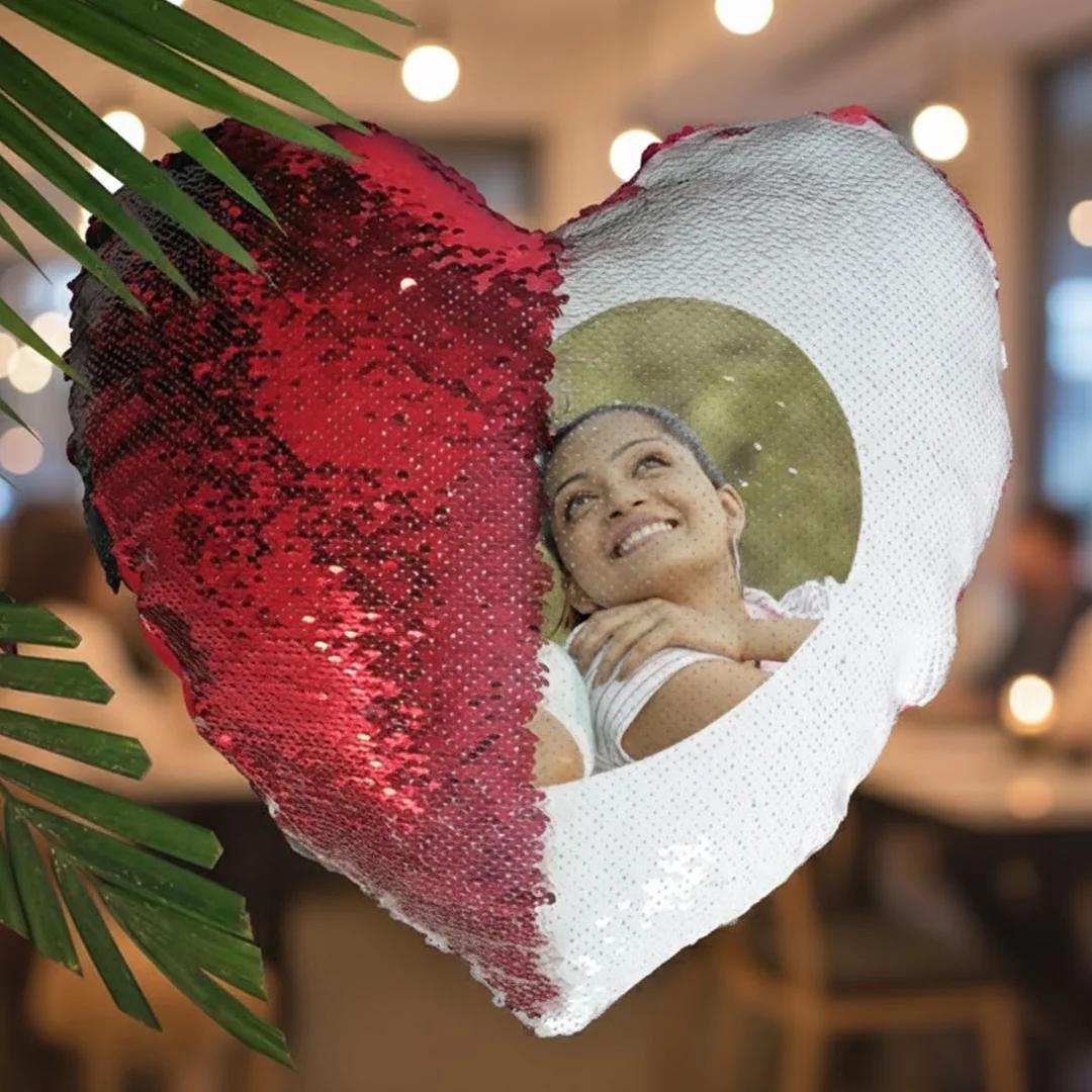 Zpics 15x15 Red Heart Shaped Magic Photo Pillow with 2 Photos for Girlfriend/Wife