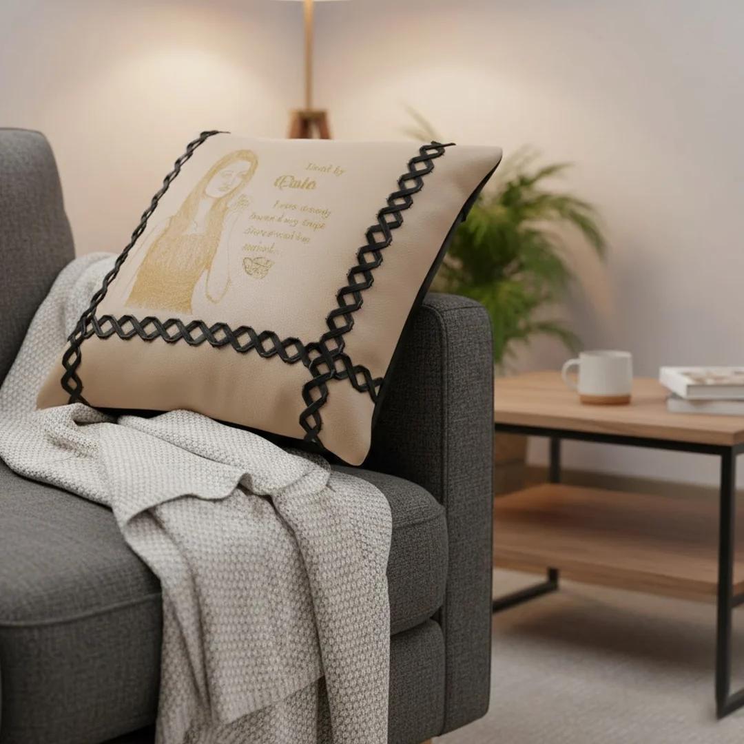 Zpics Engraved Leather Pillow for Wife & Loved Ones Light Cream Colour Custom Gift