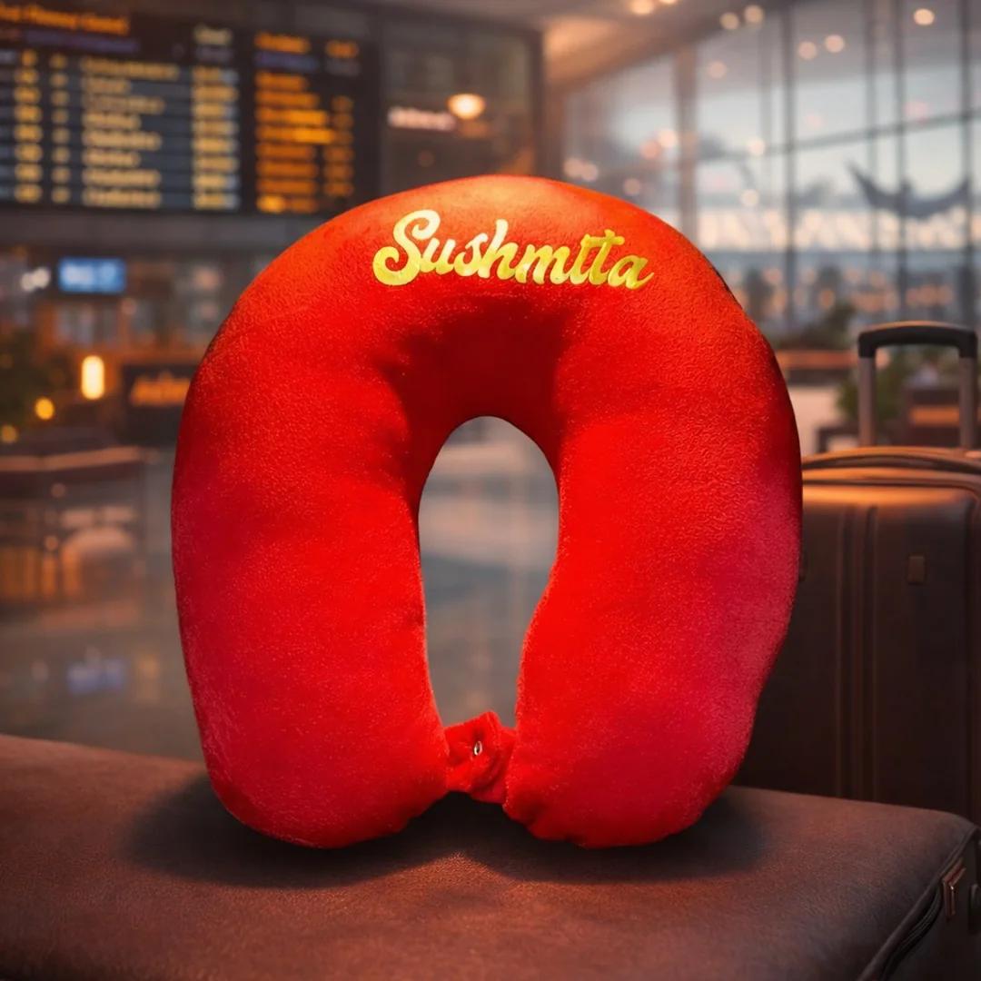 Zpics Customizable Red Neck Pillow for Travellers Personalized Gift