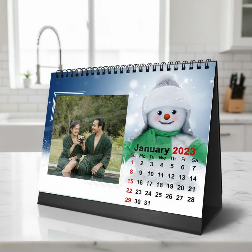 Zpics Customizable 12-Month Season’s Calendar for Desk 6x8 Personalized Decorative Gift