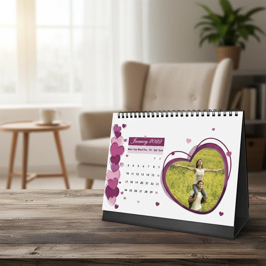 Zpics Custom 12-Month Love Desk Calendar 6x8 Personalized for Couples