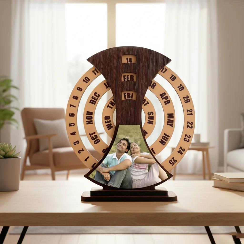 Zpics Custom Wooden 8x8 Lifetime Calendar with Photo for Home & Office Decor