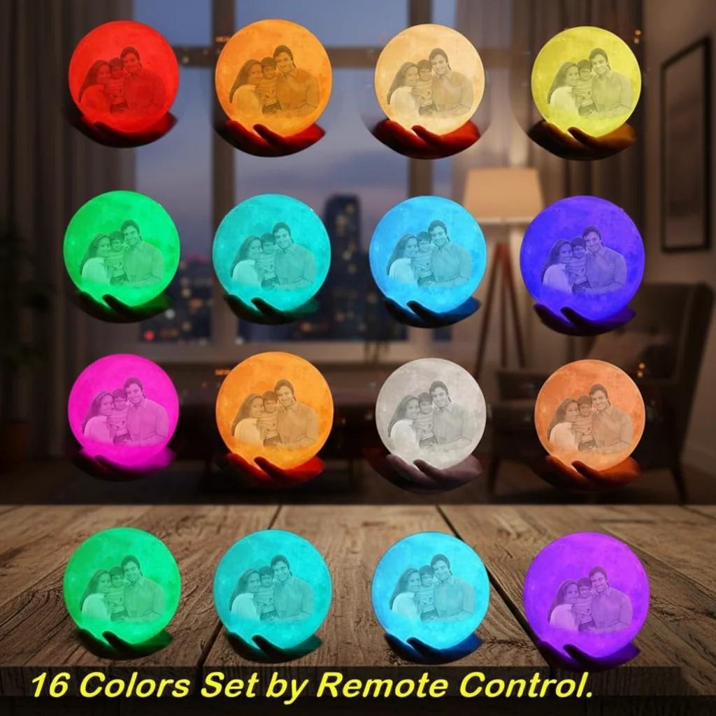 Zpics 3D Moon Night Lamp 8 CM Wooden Stand Touch Sensor 16 Multi-Colour Lights