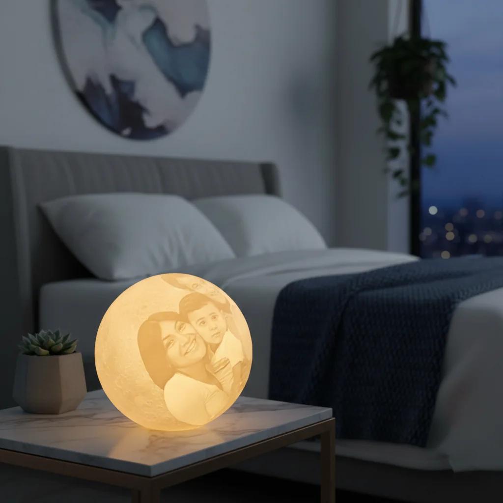 Zpics 3D Moon Night Lamp 14 CM Wooden Stand Touch Sensor 16 Multi-Colour Lights