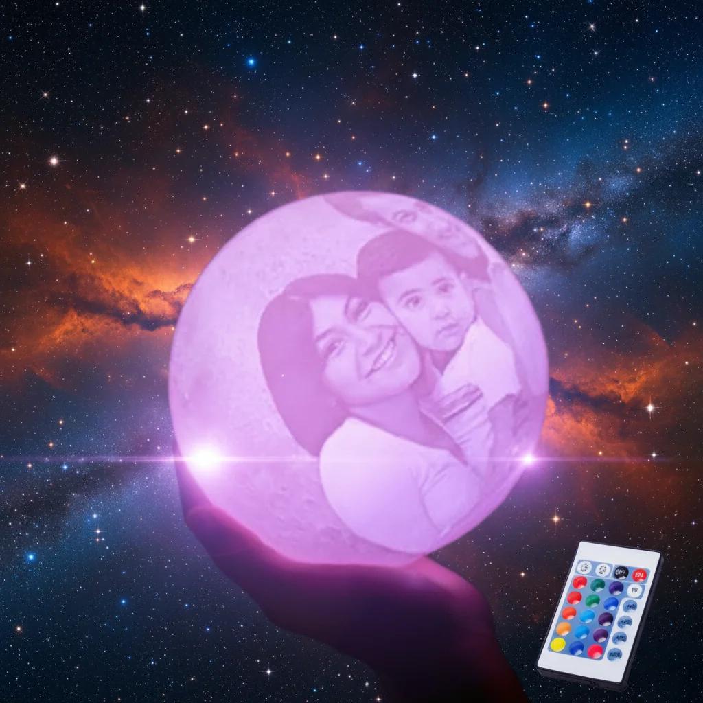 Zpics 3D Moon Night Lamp 20 CM Wooden Stand Touch Sensor 16 Multi-Colour Lights