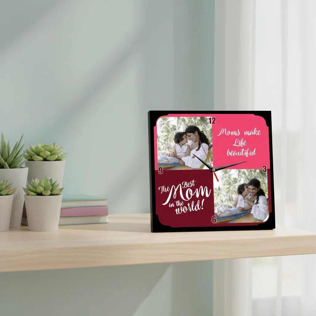 MH Decors Personalized Desk Clock 6x6 Inch Thoughtful Gift for Mom