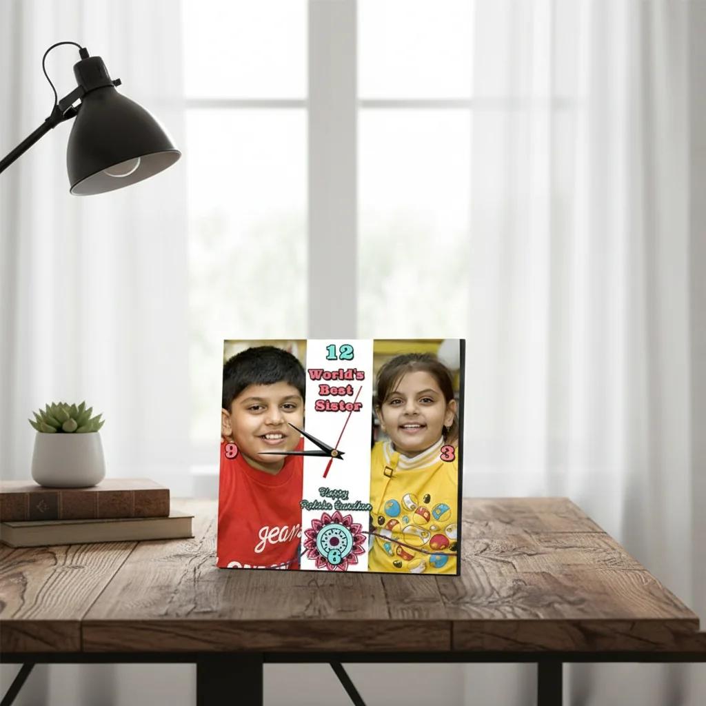 MH Decors Personalized Desk Clock 6x6 Inch Thoughtful Gift for Sister