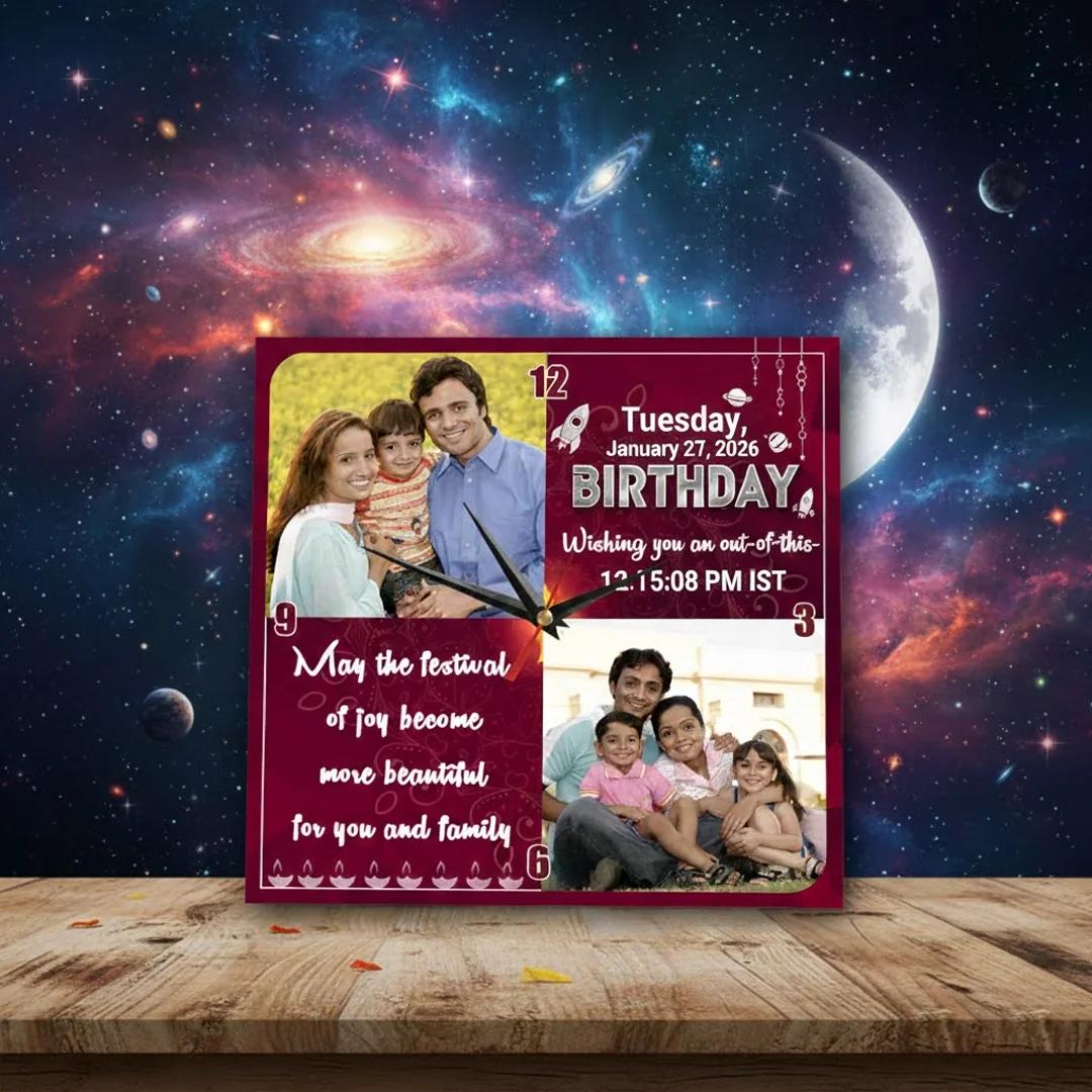 MH Decors Customizable 6x6 Inch Desktop Clock for Diwali Gift Giving