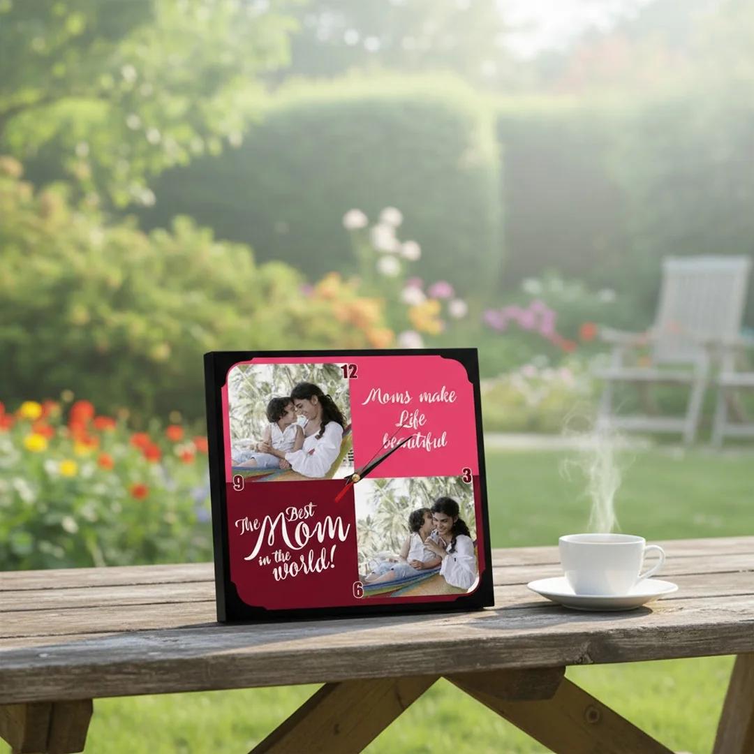 MH Decors Customizable 6x6 Inch Desktop Clock for Women's Day Gift Giving