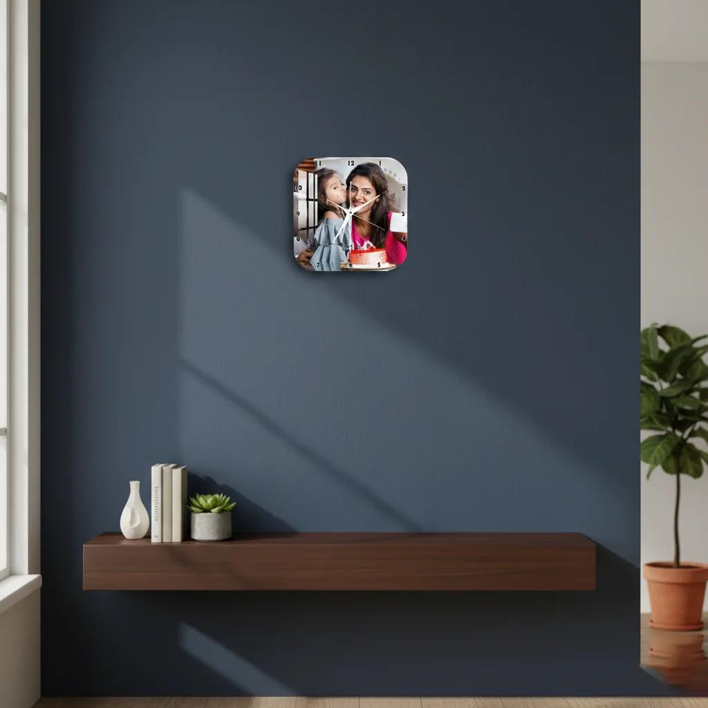 MH Decors 8x8 Inch Custom Square Wall Clock Small Personalized Keepsake