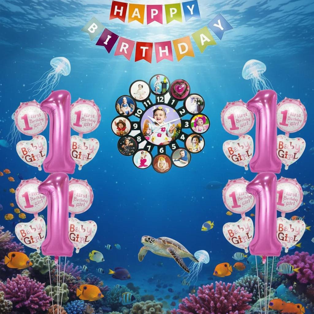 MH Decors Baby Birthday 12 Months Photo Clock 14 Inch Personalized 13 Photos