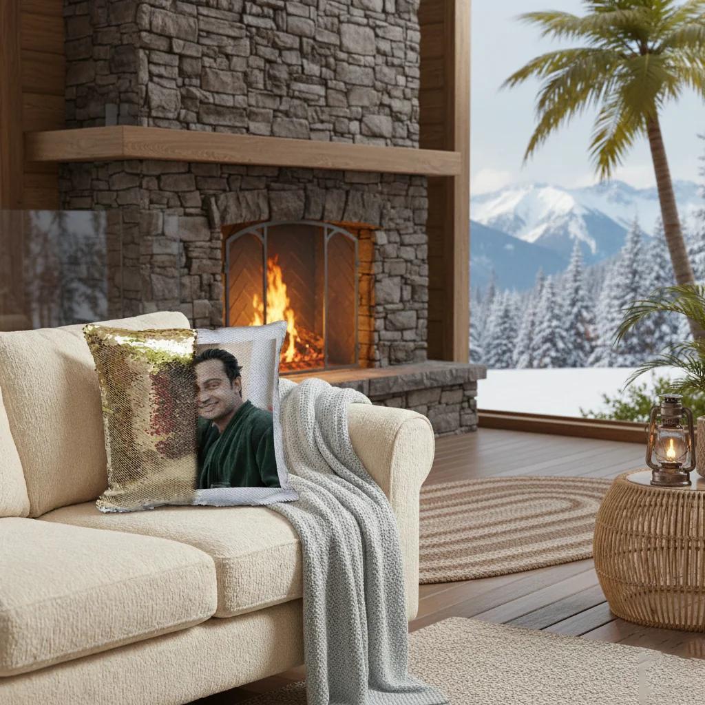 MH Decors Personalized Gold Square Magic Photo Pillow 15x15 Inch Special Occasion Gift