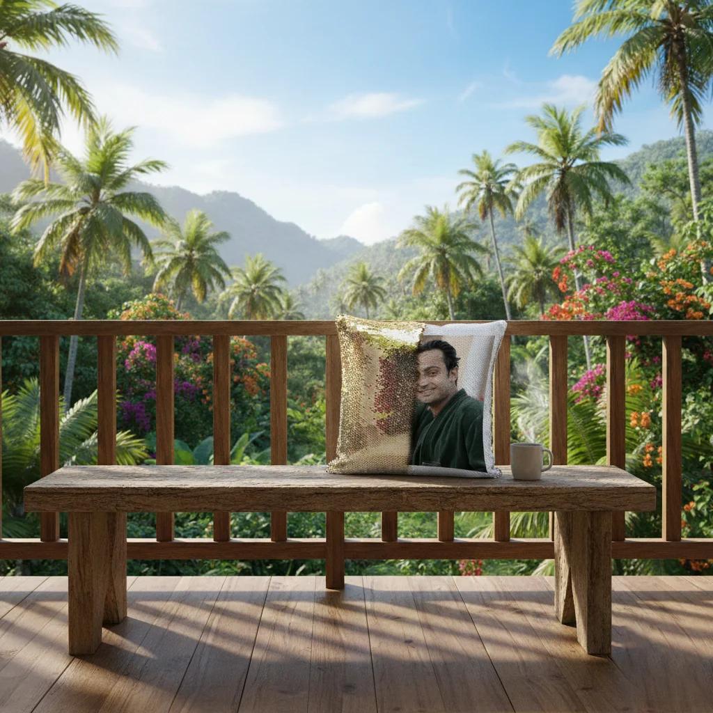 MH Decors Customizable Gold Colour Square Shaped Magic Photo Pillow 3-Sides Printing Gift