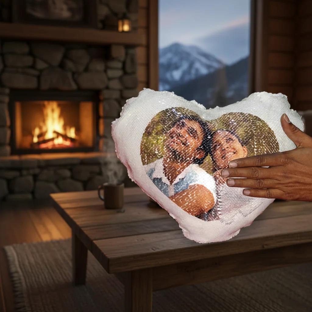 MH Decors Heart Shaped Magic Photo Pillow 3 Sides White Personalized Keepsake