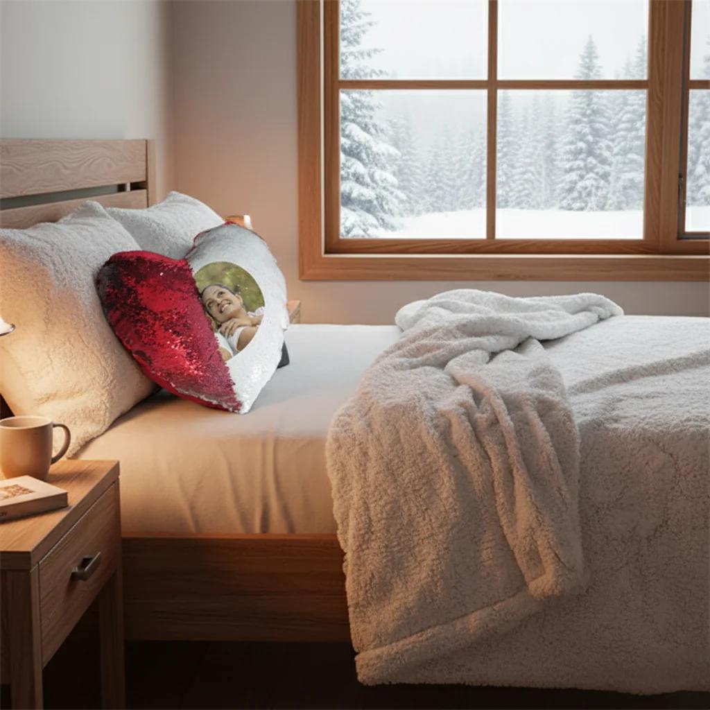 MH Decors Heart Shaped Magic Photo Pillow 3 Sides Red Personalized Keepsake