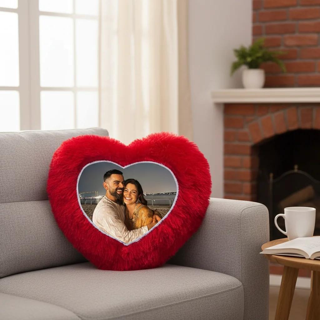 MH Decors Heart Shaped Magic Photo Pillow Red Color 12x12 Inch Unique Gift