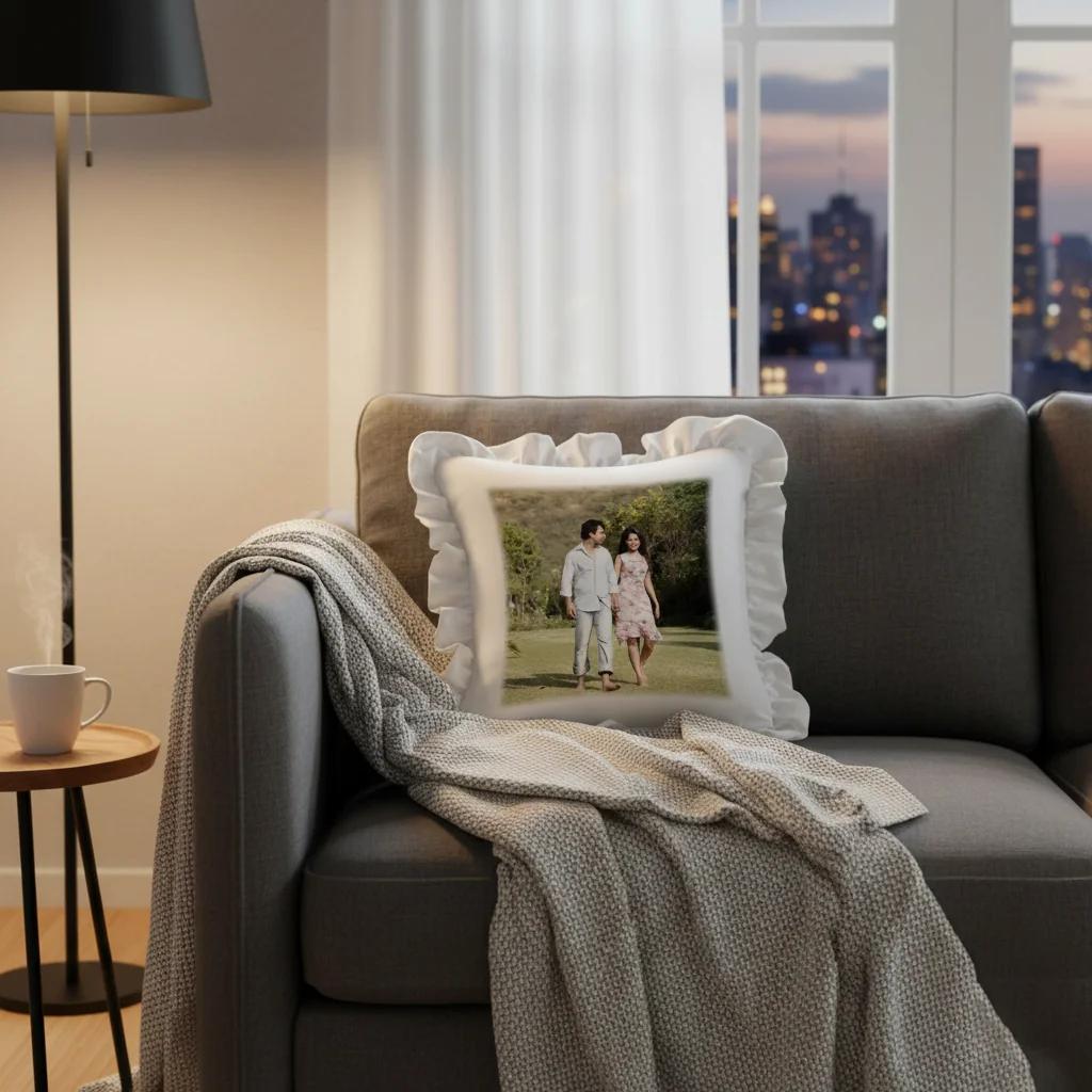 MH Decors Cream Color 12x12 Square Magic Photo Pillow Personalized with Pillow Cover