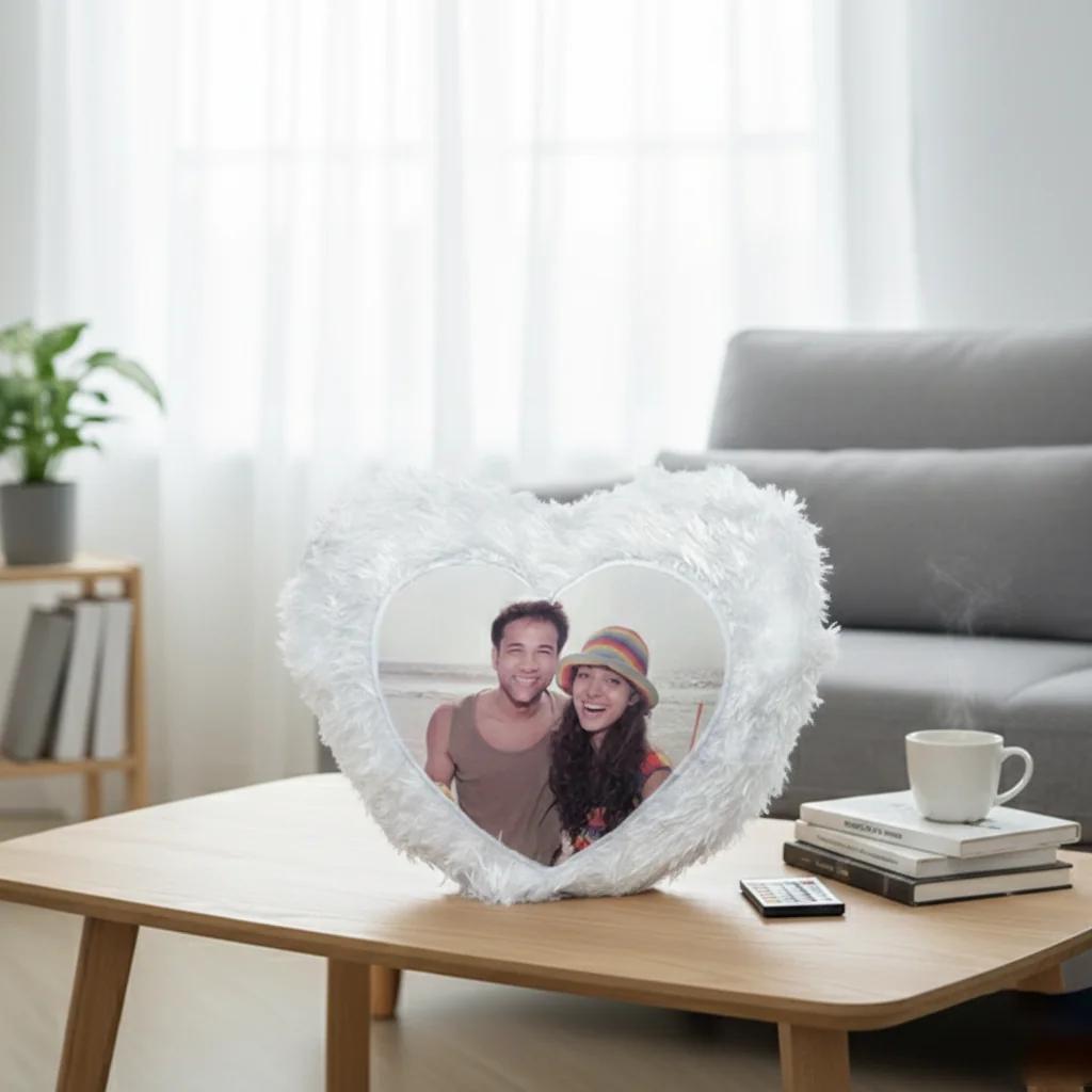 MH Decors Heart Shaped LED Magic Photo Pillow Personalized Multi-Color Remote Gift