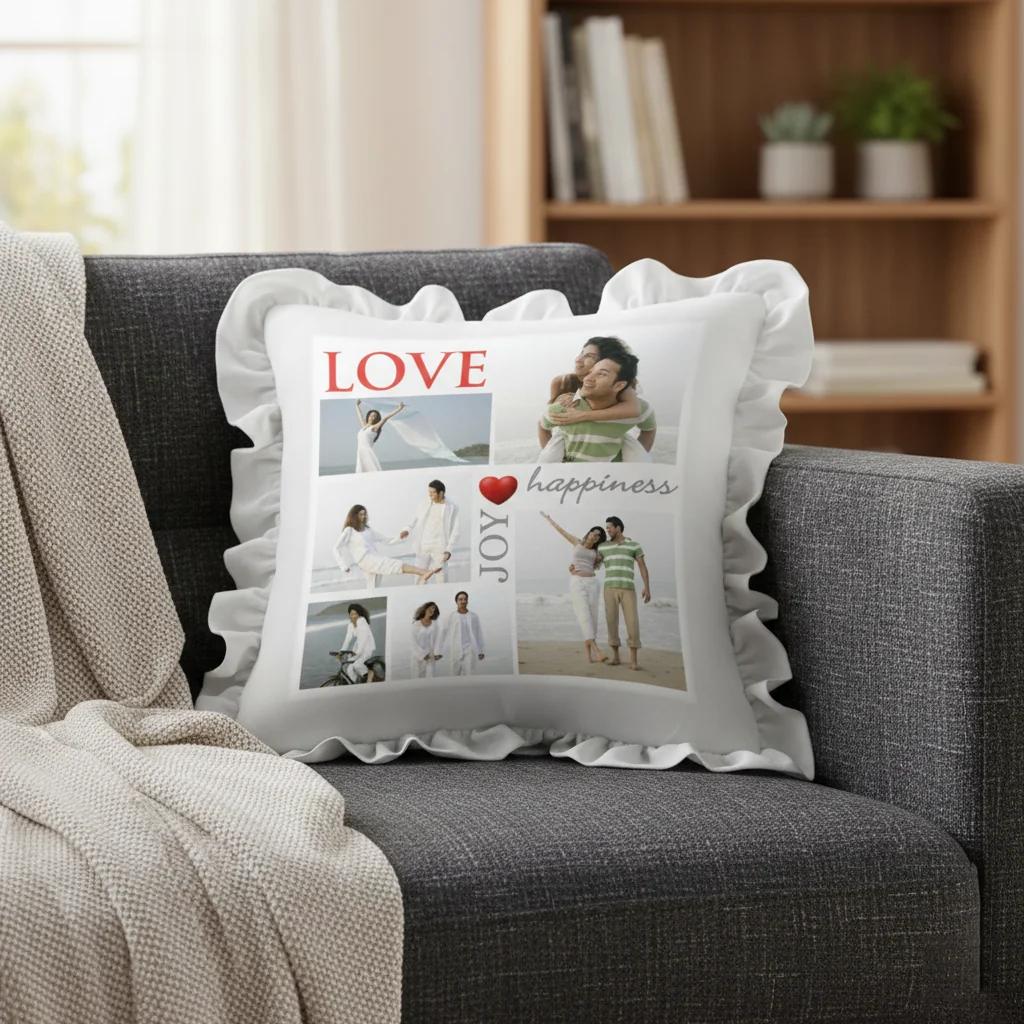 MH Decors Valentine’s Day Gift Personalized Square Pillow Cream Color with Cover