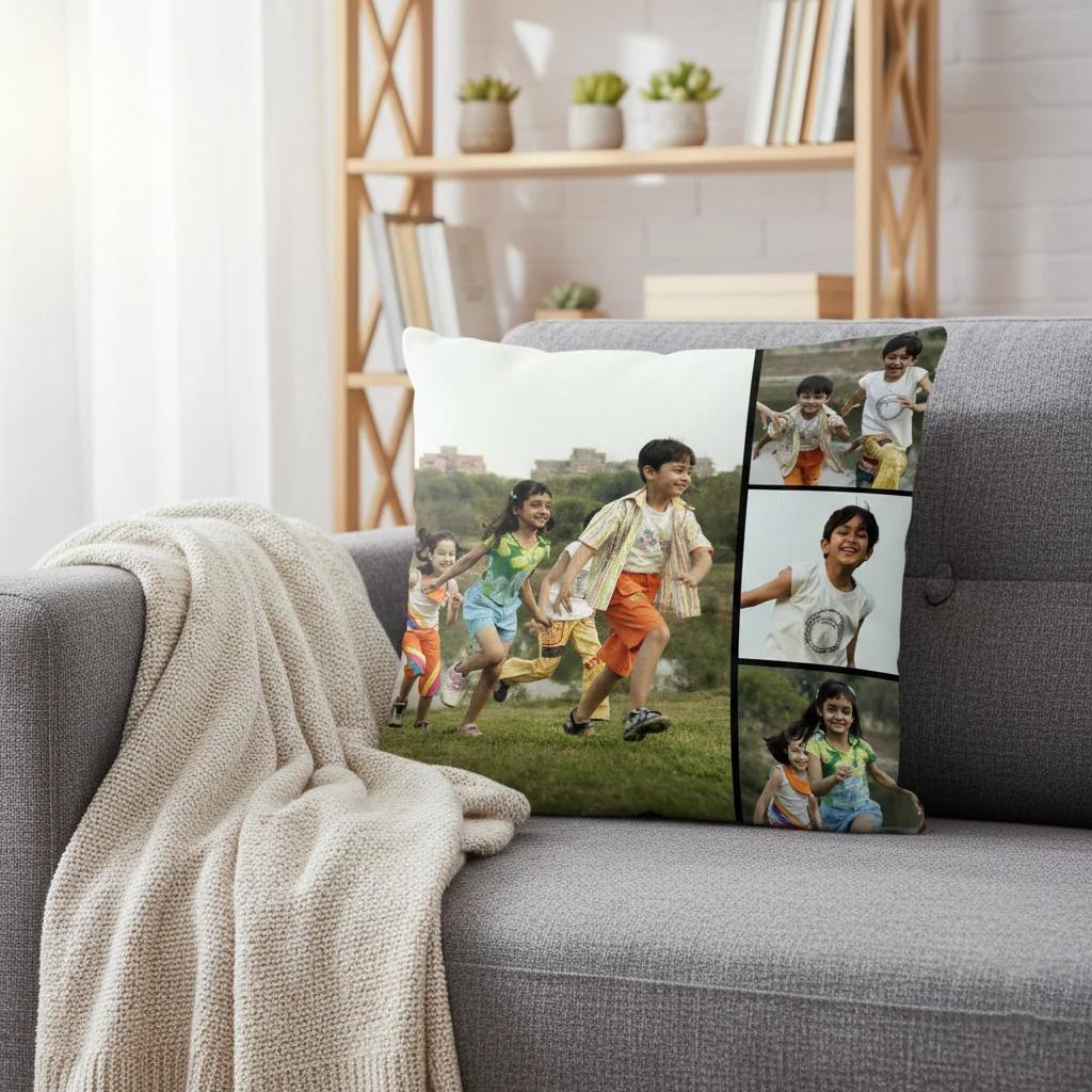 MH Decors Double Sided Square Pillow Personalized 20 Photos White Color Gift