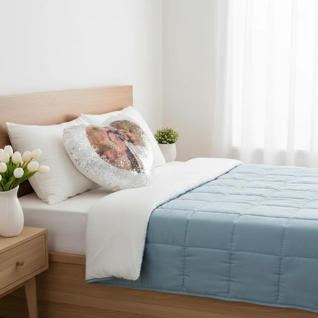 MH Decors White Heart Shaped Magic Photo Pillow 2 Photos Personalized Gift for Wife