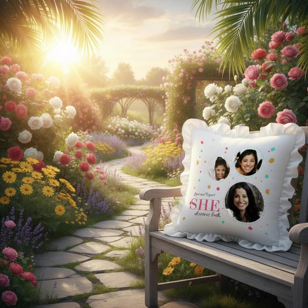 MH Decors Women’s Day Personalized Square Magic Photo Pillow Choose 3 Photos