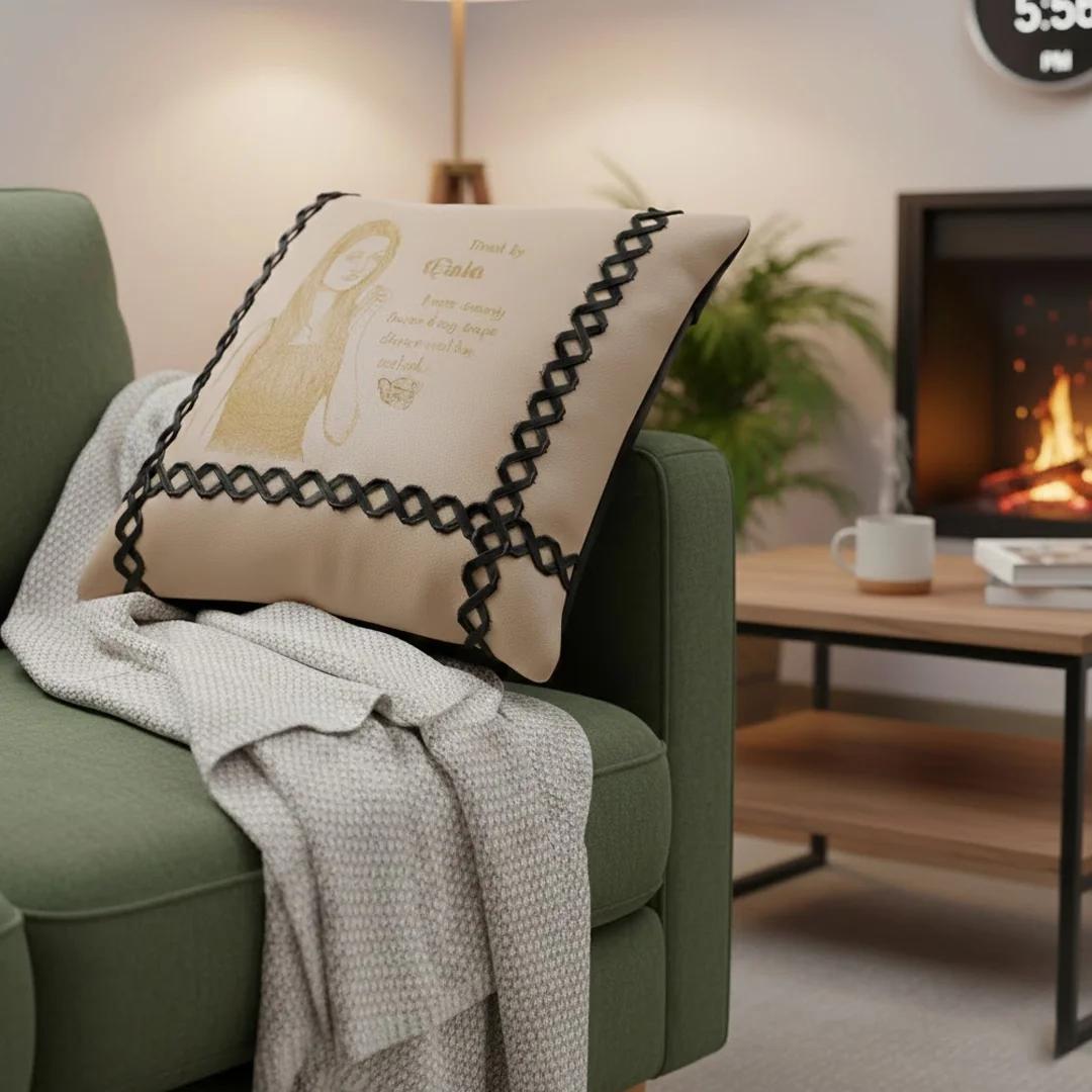 MH Decors Engraved Leather Pillow Light Cream Personalized Gift for Wife