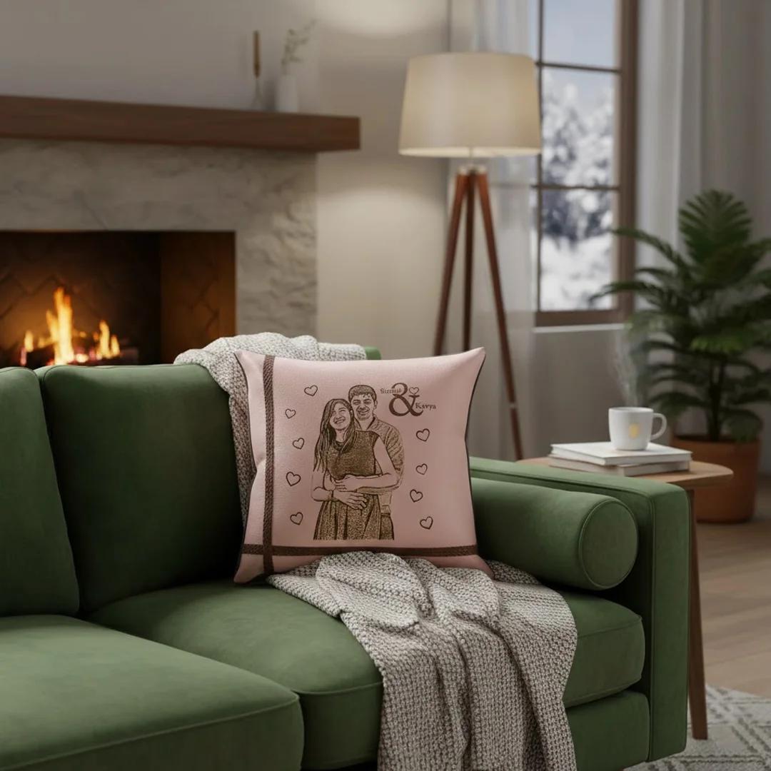 MH Decors Custom Light Peach Leather Pillow Personalized Engraving for Loved Ones