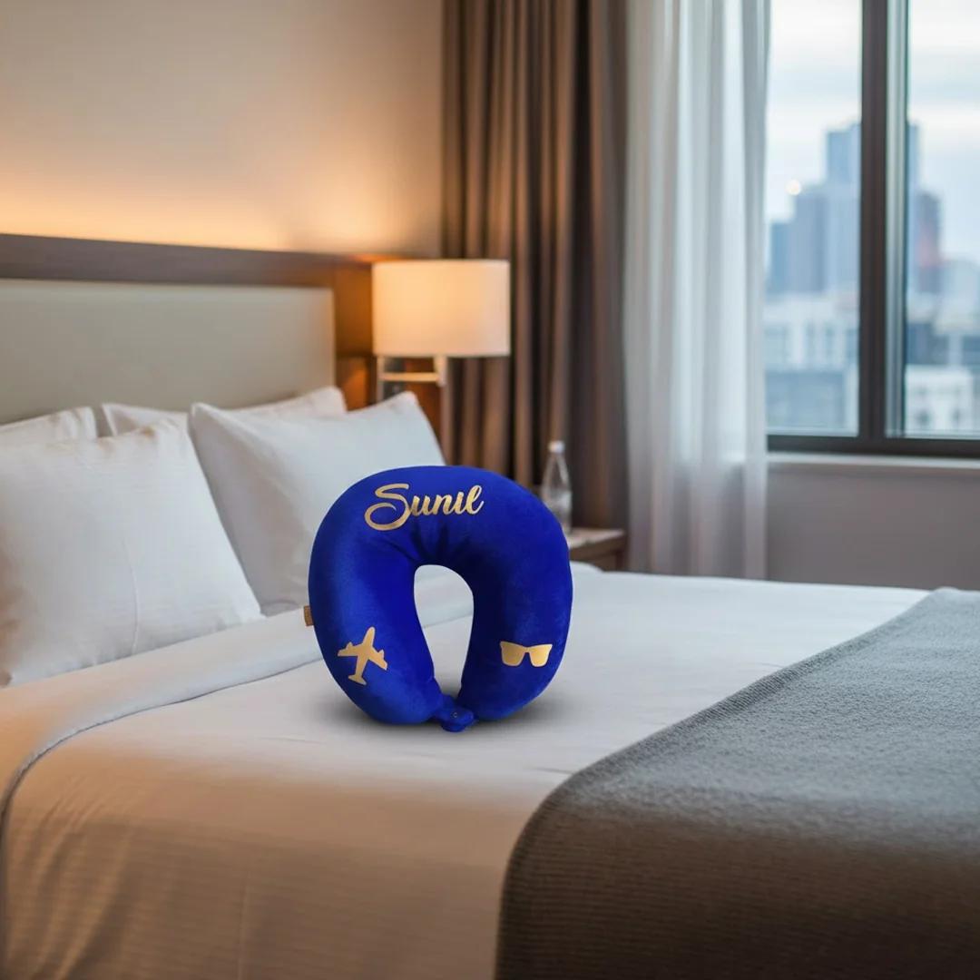 MH Decors Travel Neck Pillow Blue Color Personalized Gift for Frequent Travelers