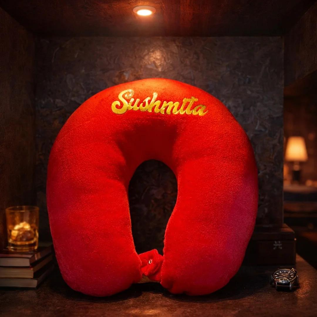 MH Decors Travel Neck Pillow Red Color Personalized Gift for Frequent Travelers