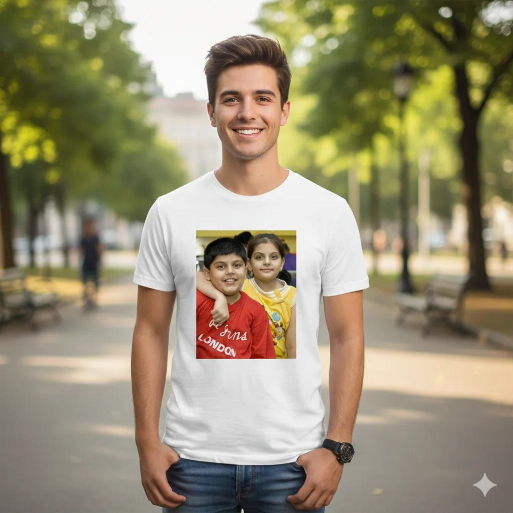 MH Decors White Round Neck T-Shirt Large Size Personalized Photo Print Gift