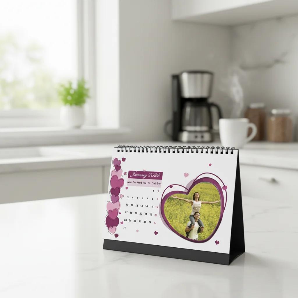 MH Decors 12-Month Personalized Love Desk Calendar 6x8 Inch Romantic Gift