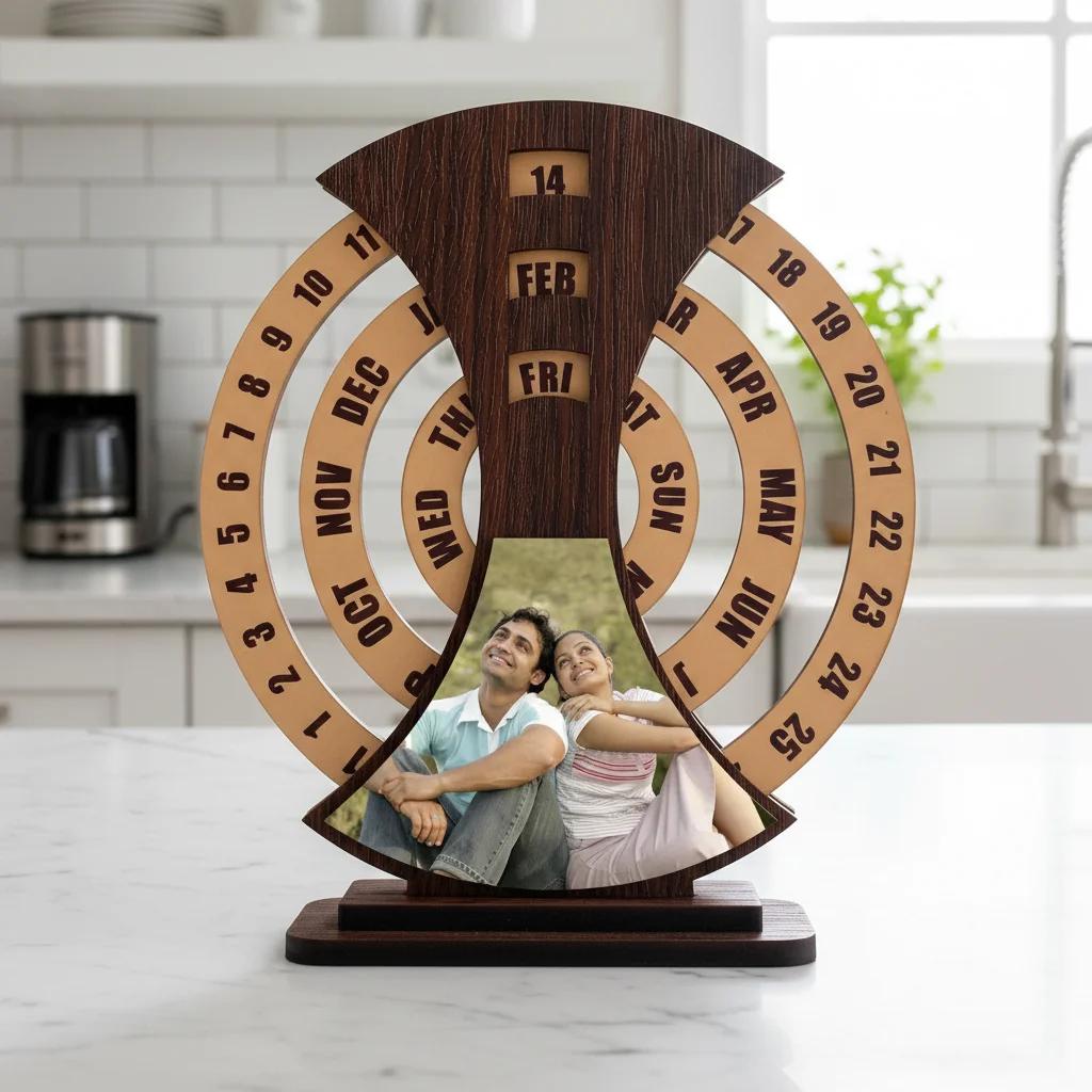 MH Decors Lifetime Wooden Calendar 1 Photo Personalized 8x8 Inch Home & Office Gift