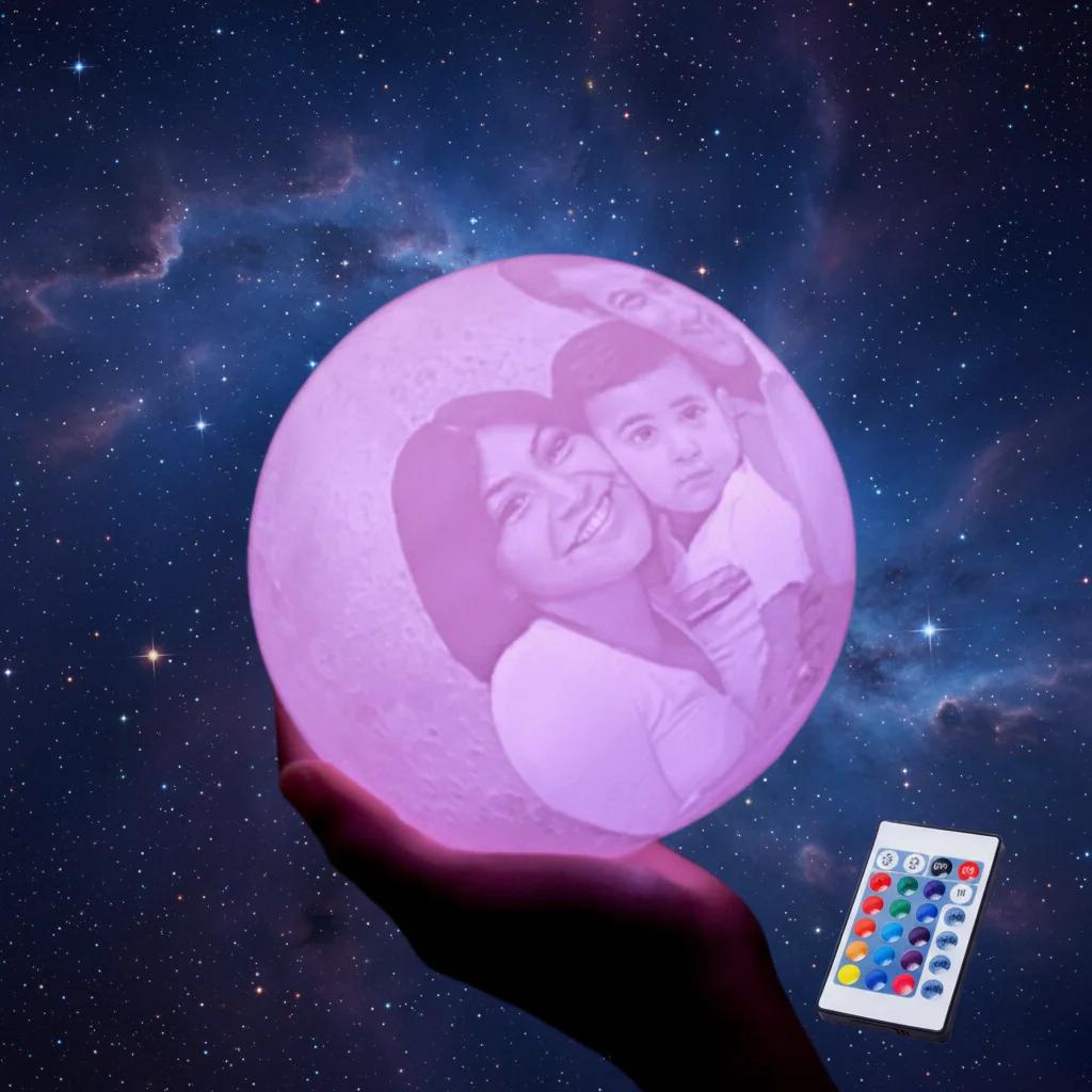 MH Decors 3D Moon Lamp 12 CM with Wooden Base Personalized Touch Sensor Light
