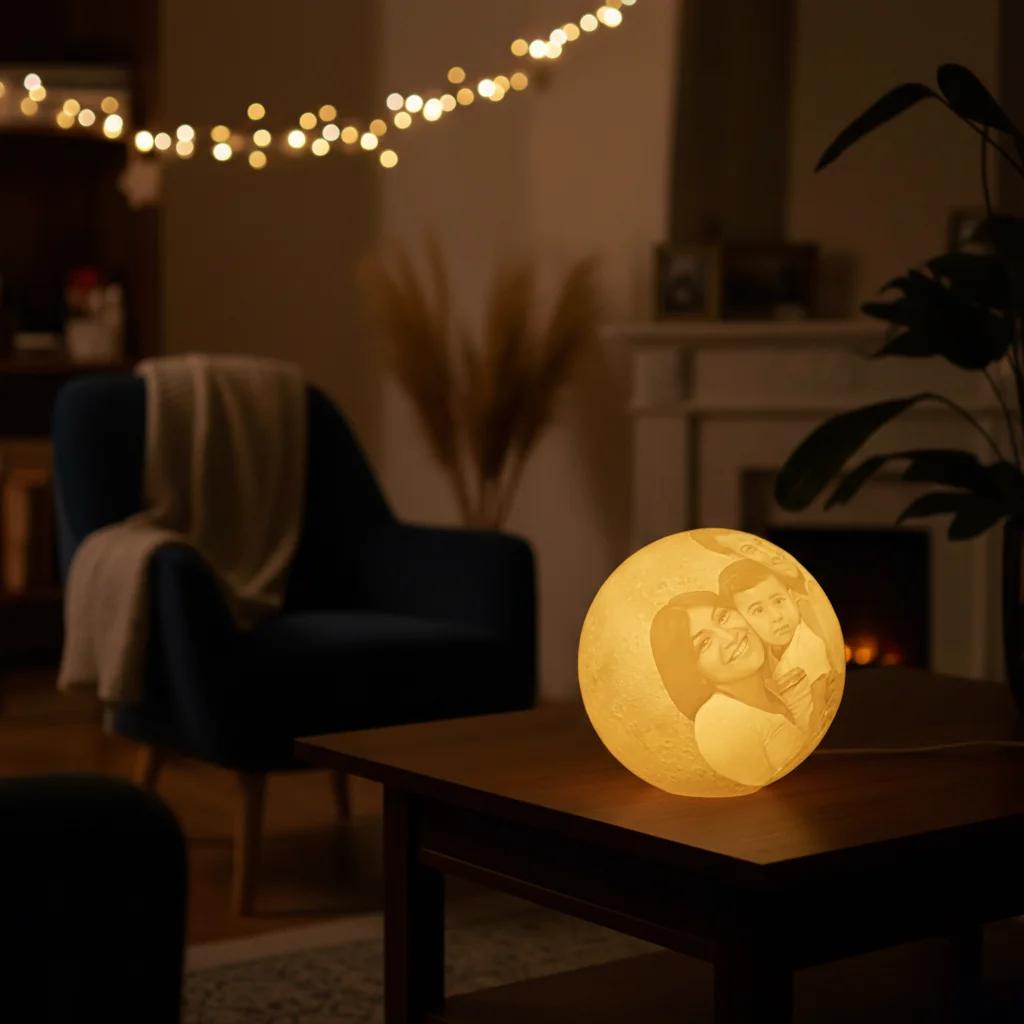 MH Decors 3D Moon Lamp 14 CM with Wooden Base Personalized Touch Sensor Light