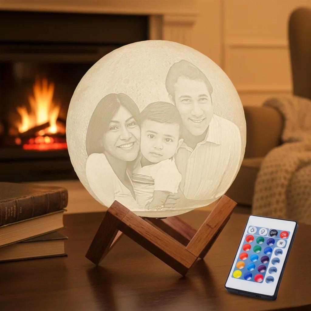 MH Decors 3D Moon Lamp 18 CM with Wooden Base Personalized Touch Sensor Light