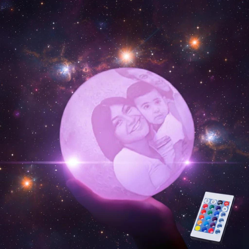 MH Decors 3D Moon Lamp 20 CM with Wooden Base Personalized Touch Sensor Light