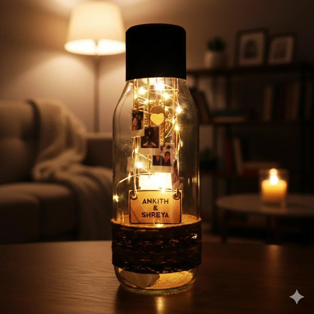 VPH Gift Store Swedish Glass Jar with Personalized Names and Tiny Polaroids LED Lights