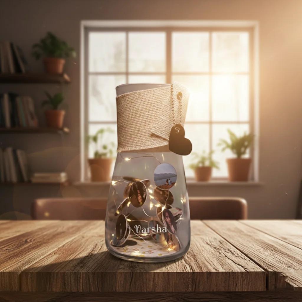 VPH Gift Store Lavish Vase with 16 Photo Cards and Fairy Light String