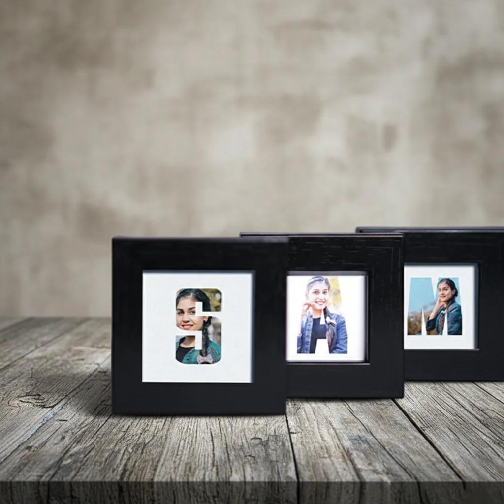 VPH Gift Store Black Mini Frames Set of 6 with Pictures in Name Initial