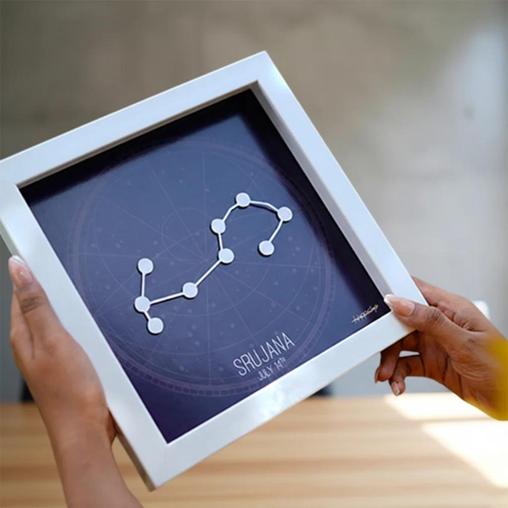 VPH Gift Store Luminous White Box Frame with 3D Constellation Custom Birthdate Art