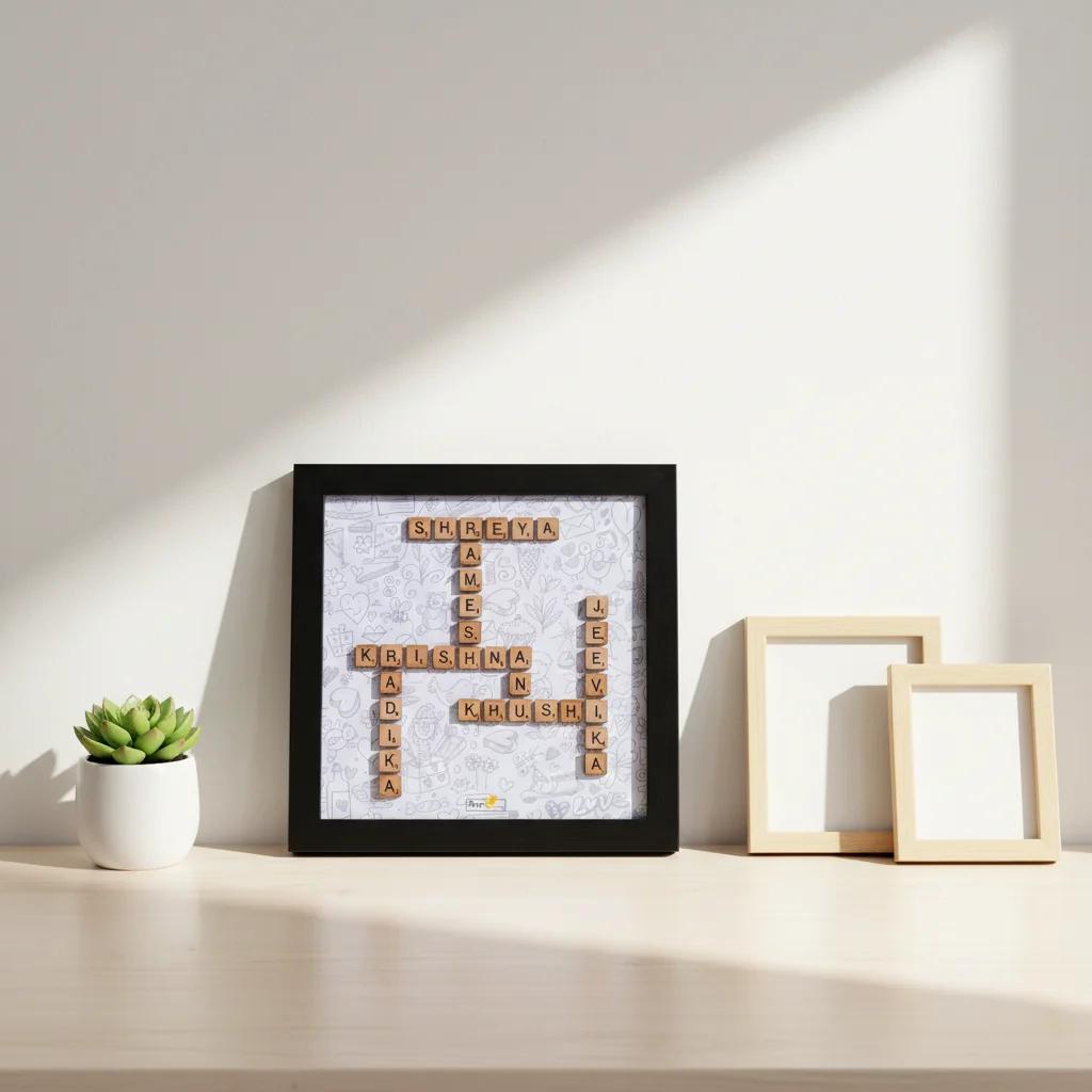 VPH Gift Store Family Names in Scrabble Letter Style Framed Personalized Artwork