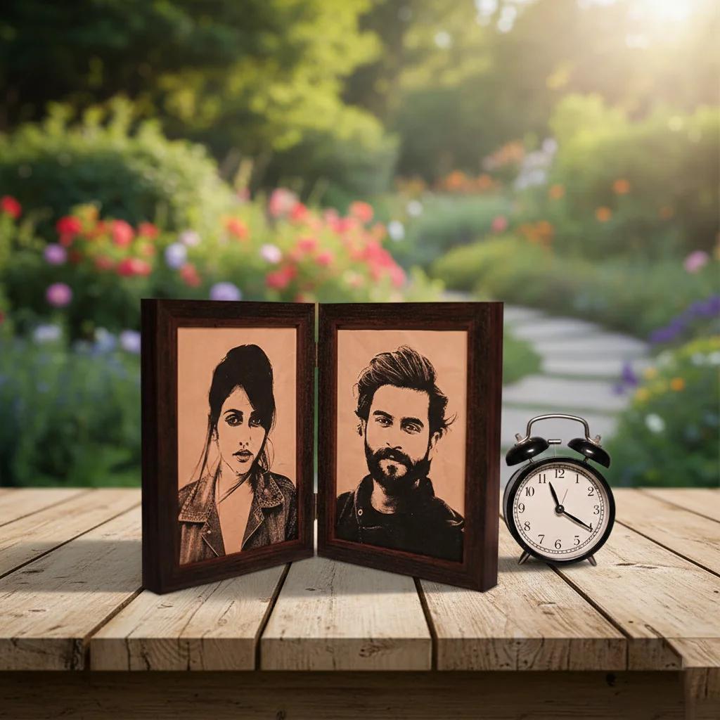 VPH Gift Store Monochromatic Edit Vintage Hinged Frame with Two Pictures