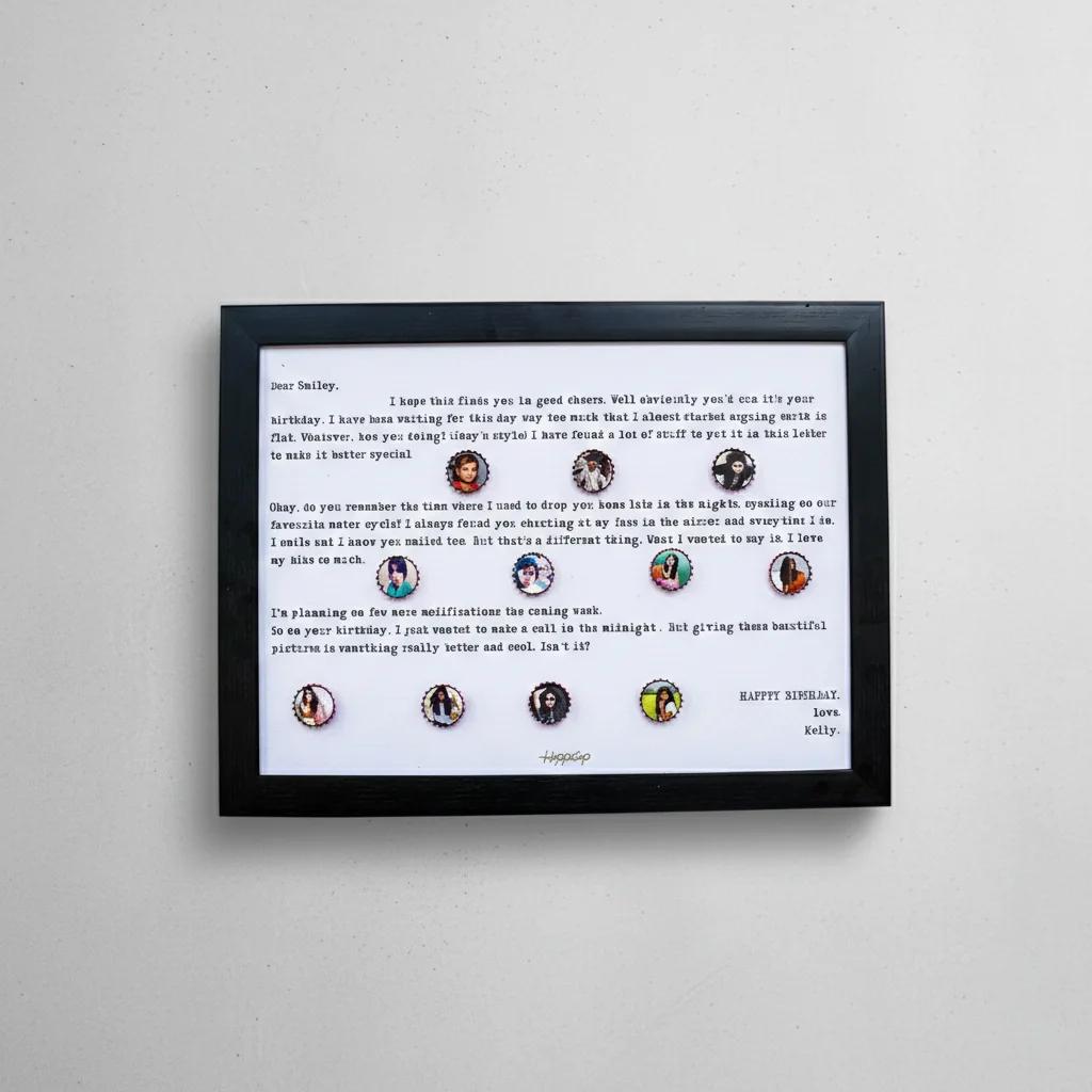 VPH Gift Store Unique Retro Frame Display with Bottle Cap Pictures and Personal Story