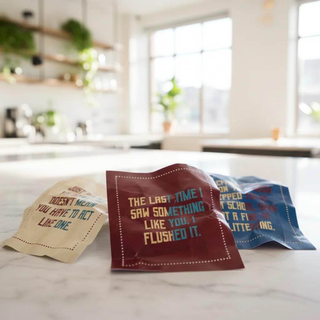 VPH Gift Store Humorous Trash Bin of Insults Filled in Fun Chaotic Style